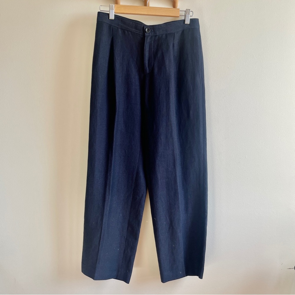 APC linen cotton trousers wide leg pants sz FR 38 US 6 navy blue pleated A.P.C.